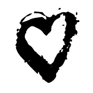 Vector Heart Brush Hand Drawn Element in Black Color Love Sign Sketch Style Stock Illustration