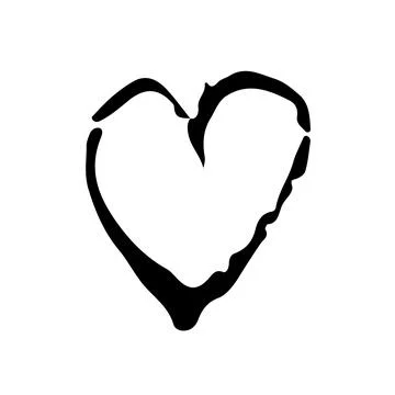 Vector Heart Brush Hand Drawn Element in Black Color Love Sign Sketch Style Stock Illustration