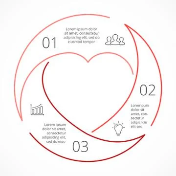 Vector heart circle linear infographic. Template for love cycle diagram, graph Stock Illustration