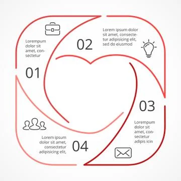 Vector heart circle linear infographic. Template for love cycle diagram, graph Stock Illustration
