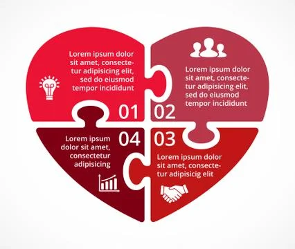 Vector heart circle puzzle infographic. Template for love cycle diagram, graph Stock Illustration