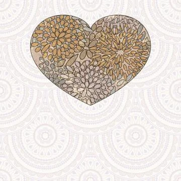 Vector heart  with floral pattern on seamlessl background Stock Illustration