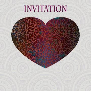 Vector heart  with floral pattern on seamlessl background 스톡 일러스트