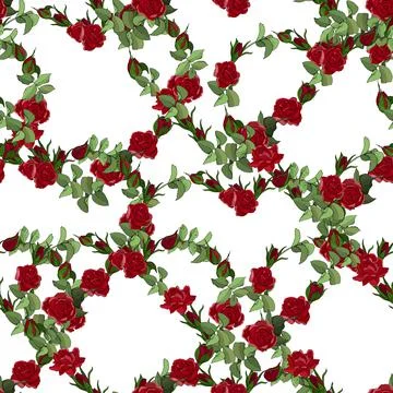 Vector heart frame of red roses flowers isolated on a white background. Stock Illustration