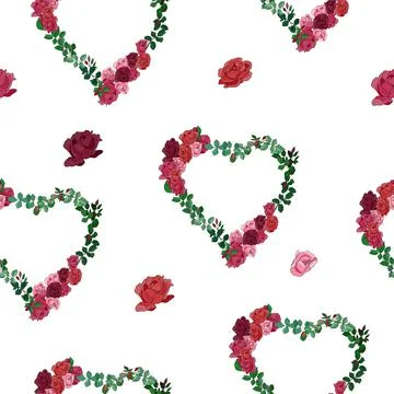 Vector heart frame of red roses flowers isolated on a white background. Stock Illustration