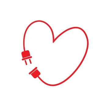 Vector heart made from electric line with plug. Stock Illustration