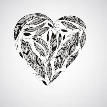 Vector heart made of  feathers Stock Illustration