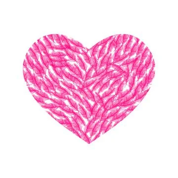 Vector heart made of feathers. Vector pink feather heart isolated on white Stock Illustration