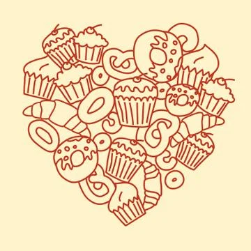 Vector heart made of pastry. Stock Illustration