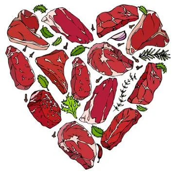 Vector heart of meat steaks Stock Illustration