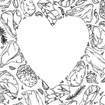 Vector heart of meat steaks outline Stock Illustration