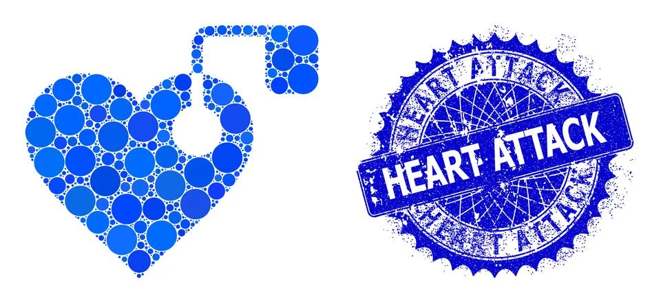 Vector Heart Pacemaker Collage of Small Circles and Textured Heart Attack Stamp Stock Illustration