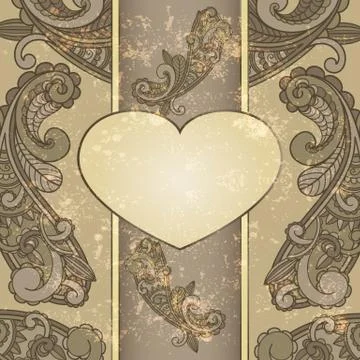 Vector heart with paisley pattern and place for your text on  grungy backgrou イラスト素材