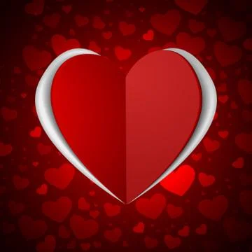 Vector : Heart paper on red background Stock Illustration