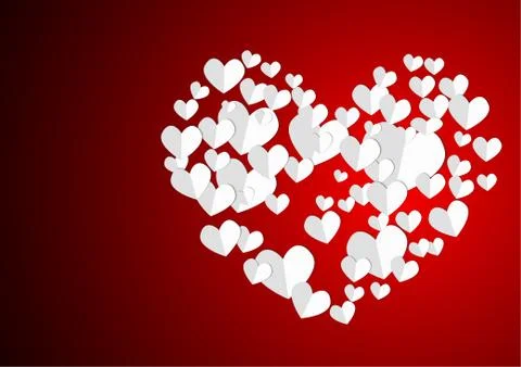 Vector : Heart papers on red background Stock Illustration
