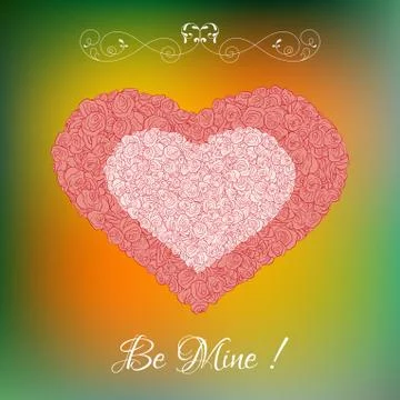 Vector heart from pink and white roses with curl Stock Illustration