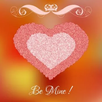 Vector heart from pink and white roses with curl Stock Illustration