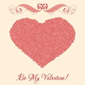Vector heart from pink roses with curl Stock Illustration