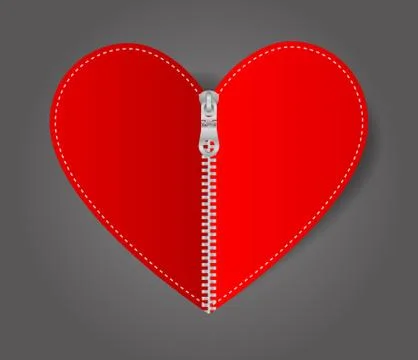Vector Heart sealed white zipper Illustrazione stock