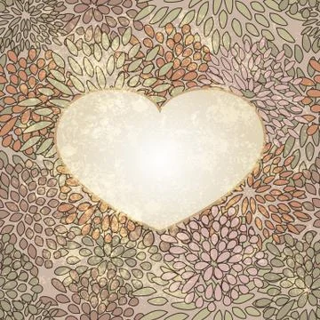Vector heart on seamless floral background on grunge background Stock Illustration