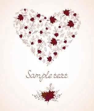 Vector heart shape from autumn leaves, branches and berries. Stock Illustration