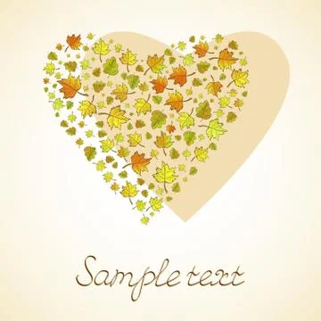 Vector heart shape from autumn leaves. Stock Illustration