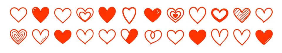Vector heart shape cute icon. Hand drawn love heart doodle symbol red icon. 스톡 일러스트