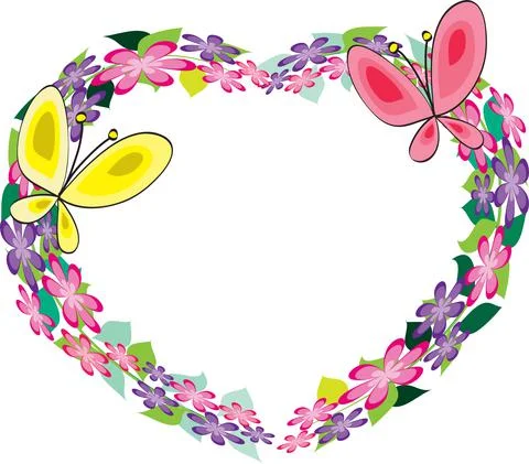 Vector heart shape flowers border card background Stock Illustration