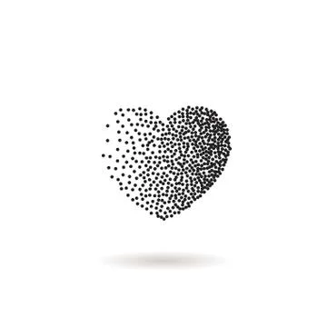 Vector heart shape snow. Black dots and confetti symbol Illustrazione stock