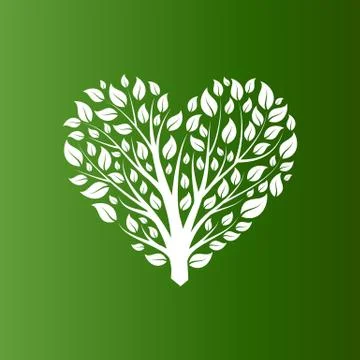 Vector heart shape tree on green background Stock Illustration