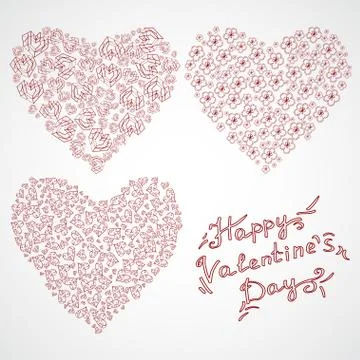 Vector heart shape with Valentine's Day elements and lettering. Stock Illustration