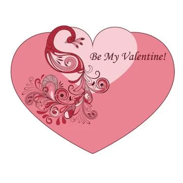 Vector heart shape valentine's greeting card with peacock Stock Illustration