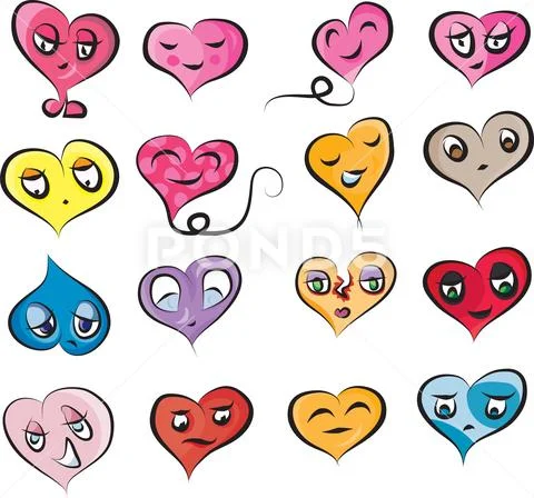 Vector Heart Shaped Abstract Happy and Sad Faces Stock Illustration