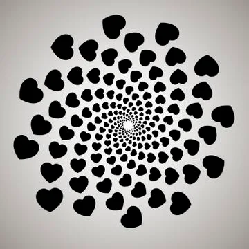 Vector heart. Swirl, vortex background. Rotating spiral. Pattern of a whirlin Stock Illustration