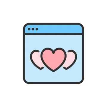 Vector hearts in browser, favorite website, positive feedback color line icon. Stock Illustration