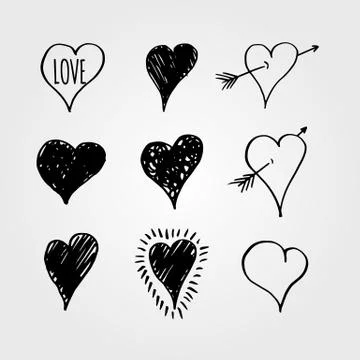 Vector hearts love set. Hand drawn elements Stock Illustration