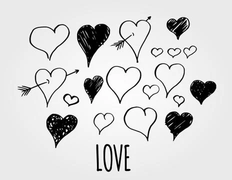 Vector hearts love set. Hand drawn elements Stock Illustration
