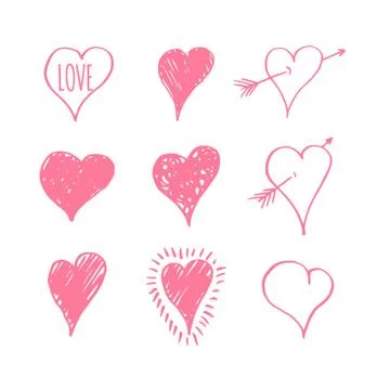 Vector hearts love set. Hand drawn elements 스톡 일러스트