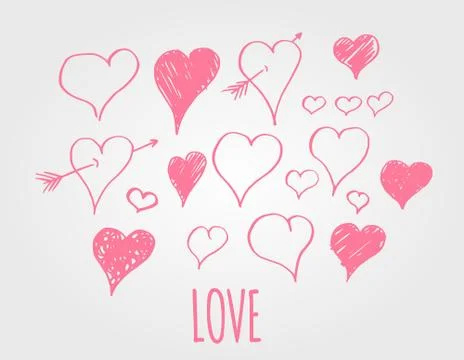 Vector hearts love set. Hand drawn elements Stock Illustration
