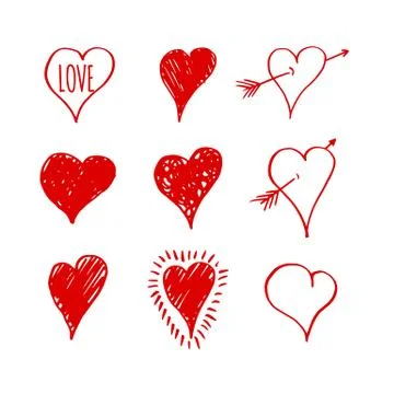 Vector hearts love set. Hand drawn elements Stock Illustration
