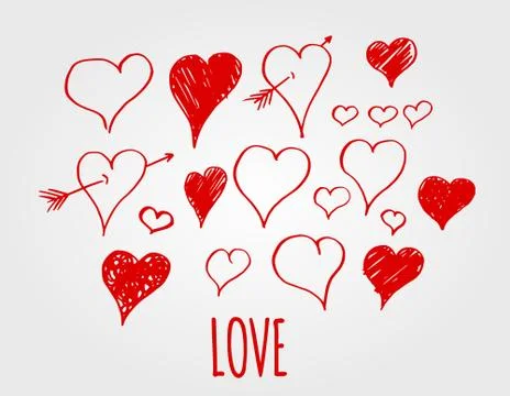 Vector hearts love set. Hand drawn elements イラスト素材