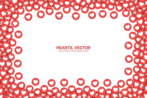 Vector Hearts Red Flat Icons Frame Isolated On White Background Stock Illustration