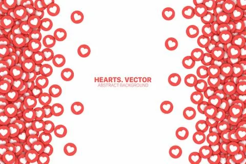 Vector Hearts Red Flat Icons Border Isolated On White Background Stock Illustration
