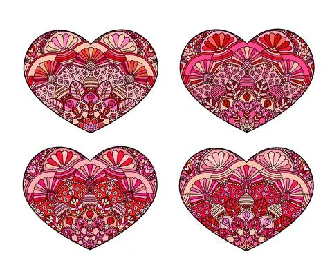 Vector Hearts set. Decorative mandala ornament. Intricate valentines collection Illustrazione stock