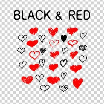 Vector hearts set. Hand drawn. Set of black heart and red icons, Stock Illustration