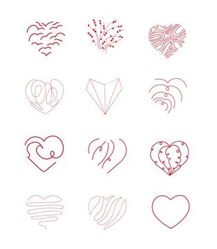 Vector hearts. set for wedding and valentine design.Stylized heart shape design Illustrazione stock