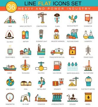 Vector heavy and power industry flat line icon set. Modern elegant style design Иллюстрация