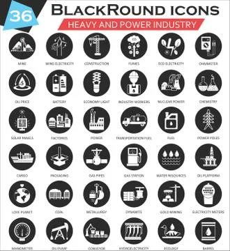 Vector Heavy and power industry circle white black icon set. Ultra modern icon Ilustración de archivo