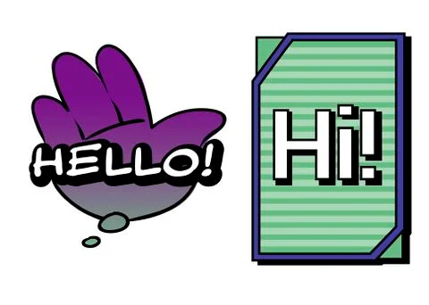 Vector Hello and Hi speech bubbles. Colorful emotional icons isolated on whit Stock Illustration