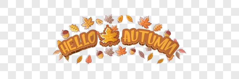 Vector hello autumn horizontal banner or label with text and falling autumn Stock Illustration